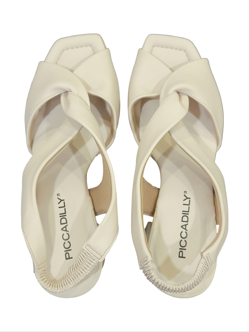 Piccadilly Off-White High Heeled Sandals Chunky Heel Cream Women's Size 4 - Picture 9 of 17